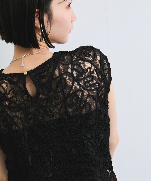 VIS(ビス)の「コードレースシアーノースリーブプルオーバー(Tシャツ/カットソー・レディース・オフホワイト/ブラック・FREE)」の2枚目の写真