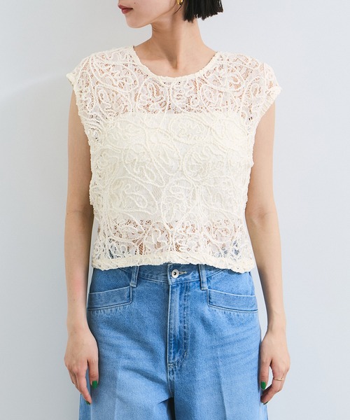 VIS(ビス)の「コードレースシアーノースリーブプルオーバー(Tシャツ/カットソー・レディース・オフホワイト/ブラック・FREE)」の10枚目の写真