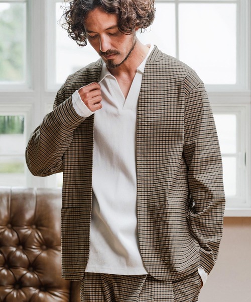 Magine(マージン)の「mj10907-Collarless Patch Pocket Jacket ノーカラージャケット(ノーカラージャケット・メンズ・ベージュ系その他/ブラック系その他/ブラック・48/46/44)」の3枚目の写真