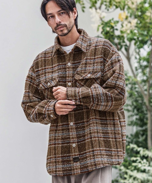 CAMBIO(カンビオ)の「mj10924-Boucle Check CPO Jacket ジャケット(その他アウター・メンズ・ブルー/ブラウン・M/L)」の2枚目の写真
