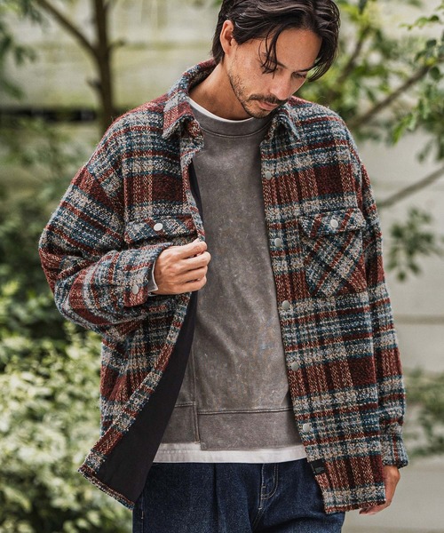 CAMBIO(カンビオ)の「mj10924-Boucle Check CPO Jacket ジャケット(その他アウター・メンズ・ブルー/ブラウン・M/L)」の1枚目の写真
