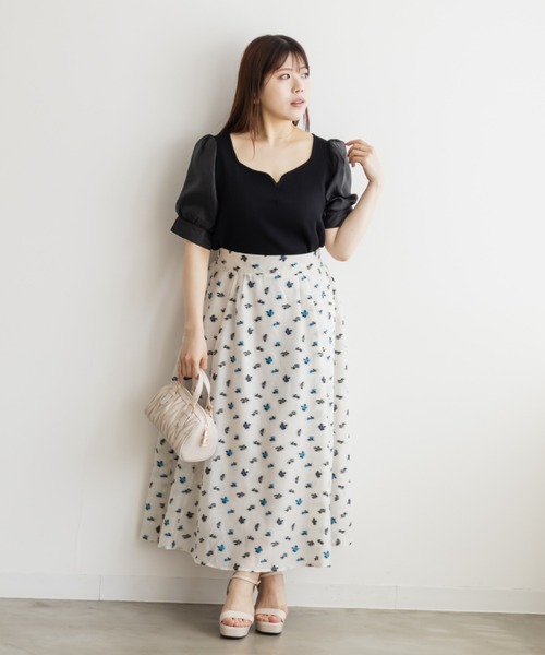 CLETTE(クレット)の「シアー袖ハートネックニット(ニット/セーター・レディース・ブラック/オフホワイト・LL/3L/4L)」の10枚目の写真