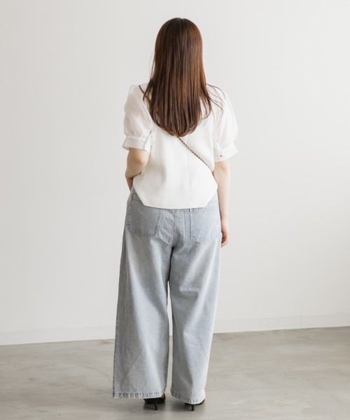 CLETTE(クレット)の「シアー袖ハートネックニット(ニット/セーター・レディース・ブラック/オフホワイト・LL/3L/4L)」の6枚目の写真