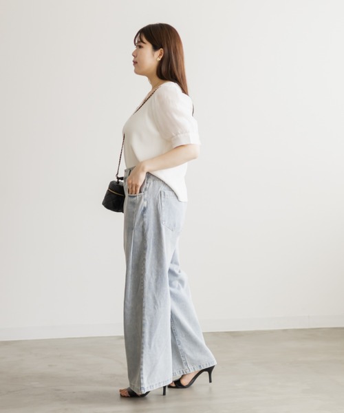 CLETTE(クレット)の「シアー袖ハートネックニット(ニット/セーター・レディース・ブラック/オフホワイト・LL/3L/4L)」の5枚目の写真
