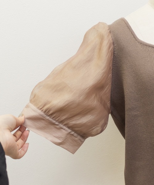 CLETTE(クレット)の「シアー袖ハートネックニット(ニット/セーター・レディース・ブラック/オフホワイト・LL/3L/4L)」の15枚目の写真