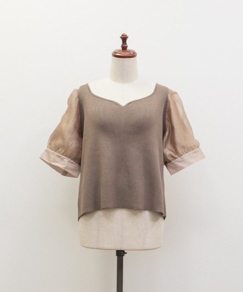 CLETTE(クレット)の「シアー袖ハートネックニット(ニット/セーター・レディース・ブラック/オフホワイト・LL/3L/4L)」の12枚目の写真