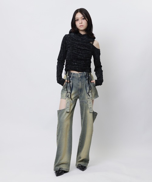 SPIRALGIRL（スパイラルガール）の「バラクラバ風アシメトップス（Tシャツ/カットソー・レディース・オフホワイト/ブラウン/ブラック・FREE）」の11枚目の写真