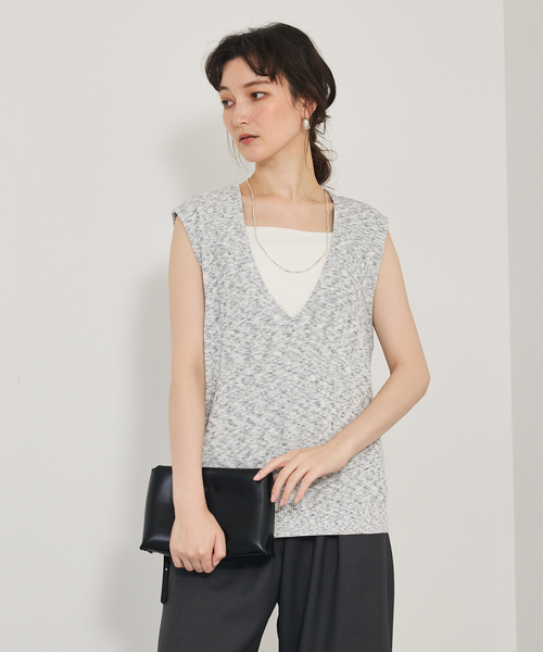 qualite（カリテ）の「カスリヤーン畦深Vニット/サマーニット/夏服（ベスト・レディース・スモークピンク/ライトグレー・フリー）」の22枚目の写真