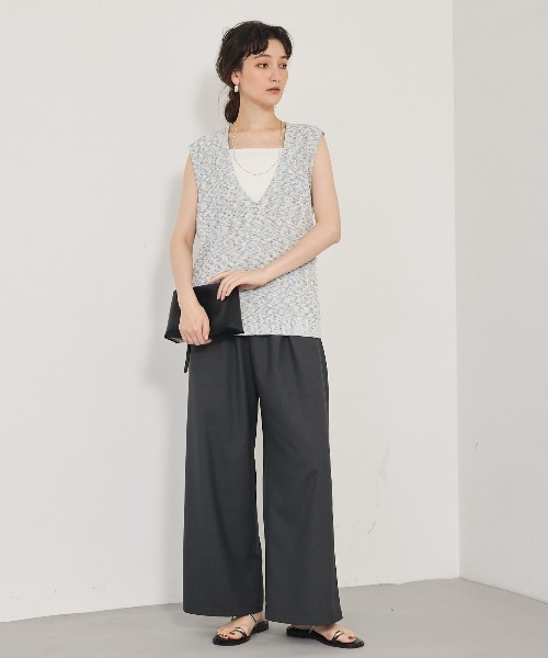 qualite（カリテ）の「カスリヤーン畦深Vニット/サマーニット/夏服（ベスト・レディース・スモークピンク/ライトグレー・フリー）」の3枚目の写真