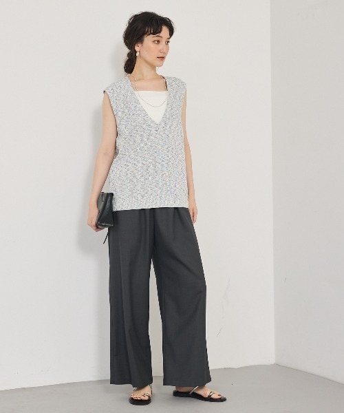 qualite（カリテ）の「カスリヤーン畦深Vニット/サマーニット/夏服（ベスト・レディース・スモークピンク/ライトグレー・フリー）」の5枚目の写真