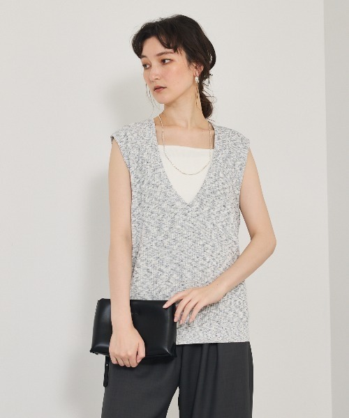 qualite（カリテ）の「カスリヤーン畦深Vニット/サマーニット/夏服（ベスト・レディース・スモークピンク/ライトグレー・フリー）」の6枚目の写真