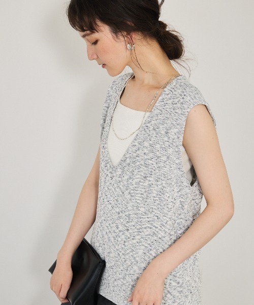 qualite（カリテ）の「カスリヤーン畦深Vニット/サマーニット/夏服（ベスト・レディース・スモークピンク/ライトグレー・フリー）」の10枚目の写真