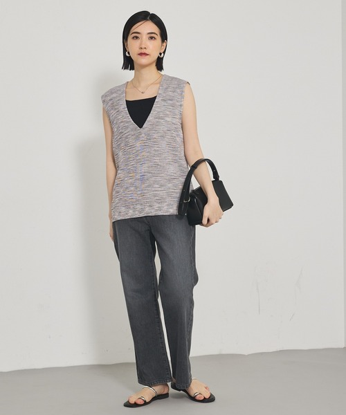 qualite（カリテ）の「カスリヤーン畦深Vニット/サマーニット/夏服（ベスト・レディース・スモークピンク/ライトグレー・フリー）」の7枚目の写真