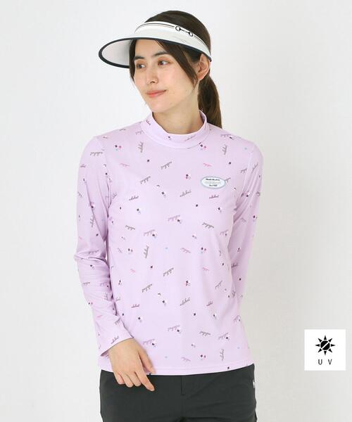 adabat（アダバット）の「【UVケア】千鳥小紋モックネックプルオーバー（Tシャツ/カットソー・レディース・ブラック系/ホワイト系1/パープル系1・38/40/36/42）」の3枚目の写真