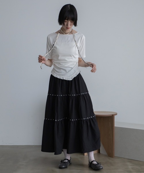 VACANCY(ヴァカンシー)の「アシンメトリーフリルヘムトップス(Tシャツ/カットソー・レディース・ホワイト/レッド/ブラック・FREE)」の14枚目の写真