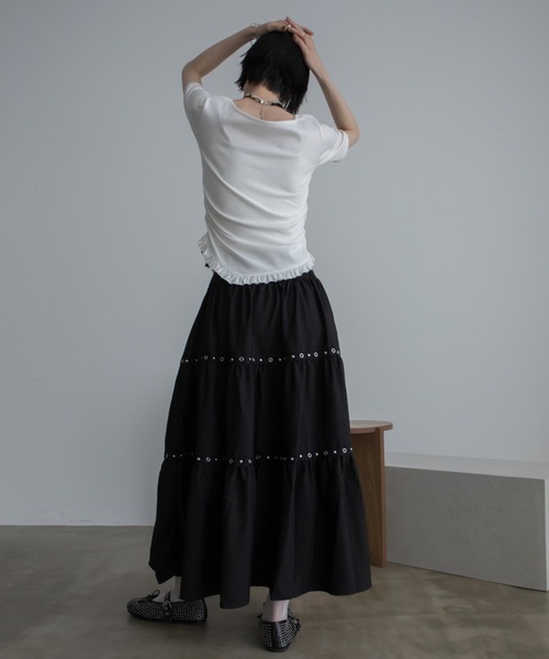 VACANCY(ヴァカンシー)の「アシンメトリーフリルヘムトップス(Tシャツ/カットソー・レディース・ホワイト/レッド/ブラック・FREE)」の12枚目の写真
