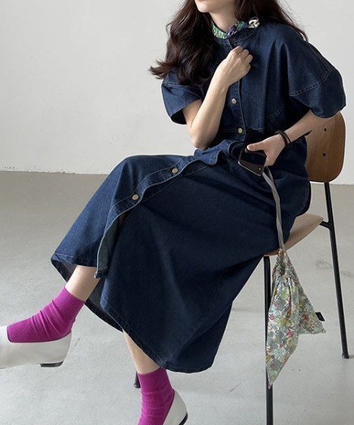 FREE STYLISTS(フリー スタイリスト)の「YUGA_YGMC Lantern sleeve denim dress(ワンピース・レディース・インディゴブルー・FREE)」の1枚目の写真