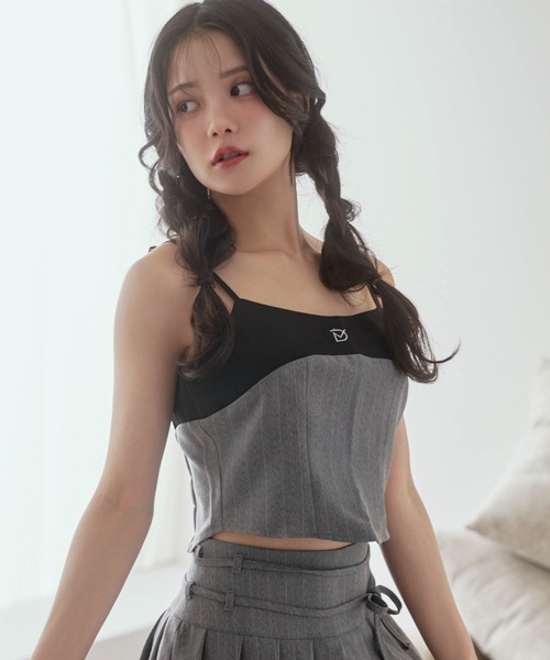 M DOLLY(エムドリー)の「*M DOLLY original* stripe camisole tops/ストライプキャミソールトップス(キャミソール・レディース・グレー/ベージュ・FREE)」の5枚目の写真