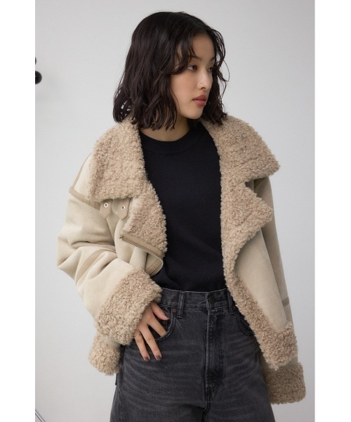 AZUL by moussy（アズールバイマウジー）の「フェイクレザー/スエード フェイクムートンジャケット（ブルゾン・レディース・ブラウン/ブラック/ブラック系その他2/ライトベージュ・SMALL/MEDIUM）」の15枚目の写真