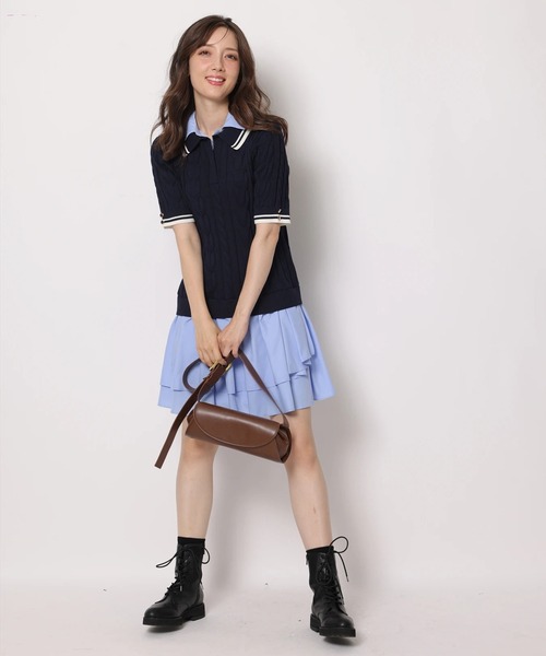 yuhi.様 スキッパーレイヤードミニワンピース ケーブルスキッパーレイヤードミニワンピース | ワンピース