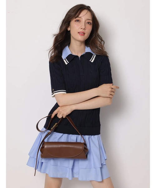 yuhi.様 スキッパーレイヤードミニワンピース ケーブルスキッパーレイヤードミニワンピース | ワンピース