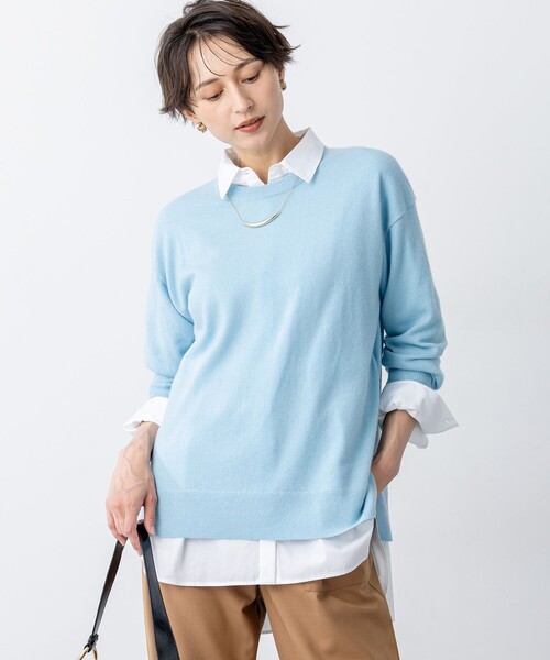 新品タグ付き　23区　ピュアカシミヤ クルーネック ニット　38/M　ベージュ セール】【見上愛さん着用/Oggi・STORY掲載】ピュアカシミヤ クルー