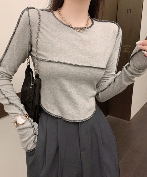WEGO(ウィゴー)の「WEGO/オーバーロックタイトショート丈トップス/ロンT(Tシャツ/カットソー・レディース・グレー/ブラック/ホワイト・SMALL/MEDIUM)」の18枚目の写真