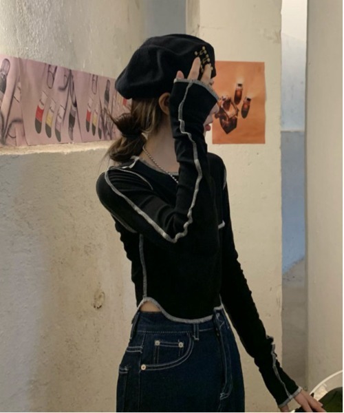 WEGO(ウィゴー)の「WEGO/オーバーロックタイトショート丈トップス/ロンT(Tシャツ/カットソー・レディース・グレー/ブラック/ホワイト・SMALL/MEDIUM)」の14枚目の写真