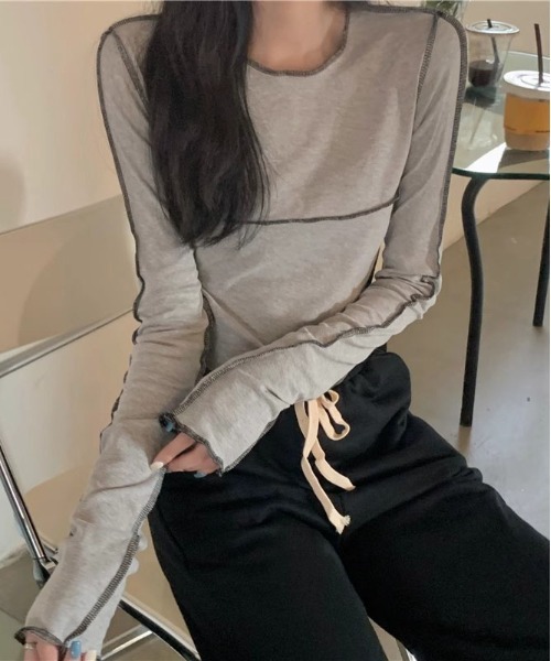 WEGO(ウィゴー)の「WEGO/オーバーロックタイトショート丈トップス/ロンT(Tシャツ/カットソー・レディース・グレー/ブラック/ホワイト・SMALL/MEDIUM)」の19枚目の写真