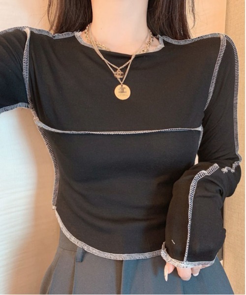 WEGO(ウィゴー)の「WEGO/オーバーロックタイトショート丈トップス/ロンT(Tシャツ/カットソー・レディース・グレー/ブラック/ホワイト・SMALL/MEDIUM)」の11枚目の写真