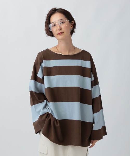 LEPSIM(レプシィム)の「袖ワイドランダムボーダープルオーバー 582446(Tシャツ/カットソー・レディース・レッド/ブラウン/ネイビー/ブラック・FREE)」の3枚目の写真