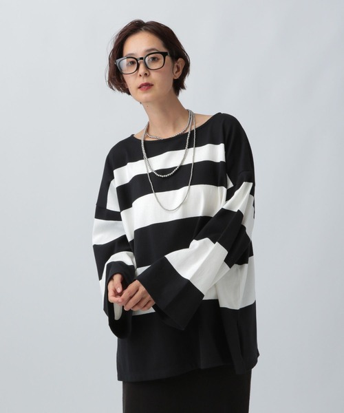 LEPSIM(レプシィム)の「袖ワイドランダムボーダープルオーバー 582446(Tシャツ/カットソー・レディース・レッド/ブラウン/ネイビー/ブラック・FREE)」の5枚目の写真