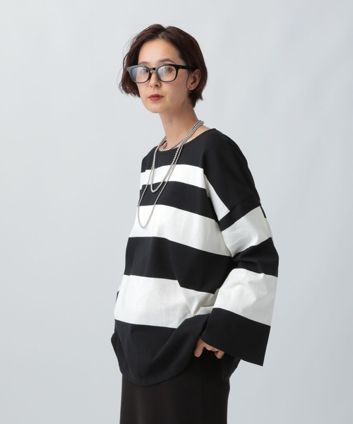 LEPSIM(レプシィム)の「袖ワイドランダムボーダープルオーバー 582446(Tシャツ/カットソー・レディース・レッド/ブラウン/ネイビー/ブラック・FREE)」の6枚目の写真