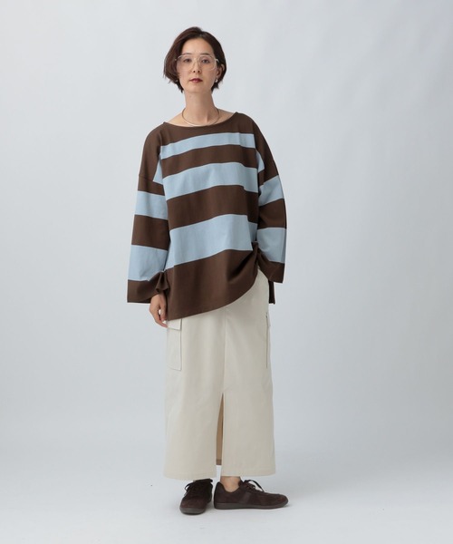 袖ワイドランダムボーダープルオーバー 582446（Tシャツ