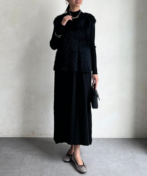 Chez toi（シェトワ）の「シャギーベスト×ニットワンピース（ワンピース・レディース・ブラック/グレー/チャコールグレー/ブラウン/ベージュ・FREE）」の10枚目の写真