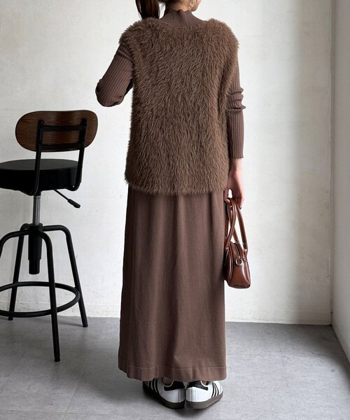 Chez toi（シェトワ）の「シャギーベスト×ニットワンピース（ワンピース・レディース・ブラック/グレー/チャコールグレー/ブラウン/ベージュ・FREE）」の15枚目の写真
