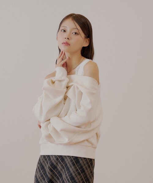 Chico（チコ）の「ワンショル肩レーストップス（Tシャツ/カットソー・レディース・チャコールグレー/グレー/ブルー/ホワイト・FREE）」の12枚目の写真