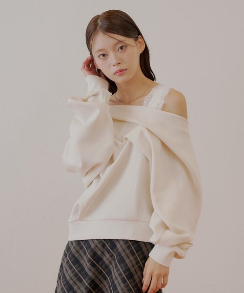 Chico（チコ）の「ワンショル肩レーストップス（Tシャツ/カットソー・レディース・チャコールグレー/グレー/ブルー/ホワイト・FREE）」の14枚目の写真