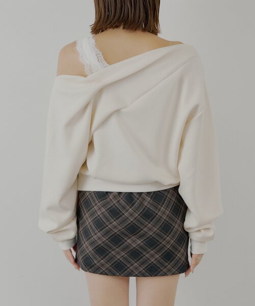 Chico（チコ）の「ワンショル肩レーストップス（Tシャツ/カットソー・レディース・チャコールグレー/グレー/ブルー/ホワイト・FREE）」の7枚目の写真