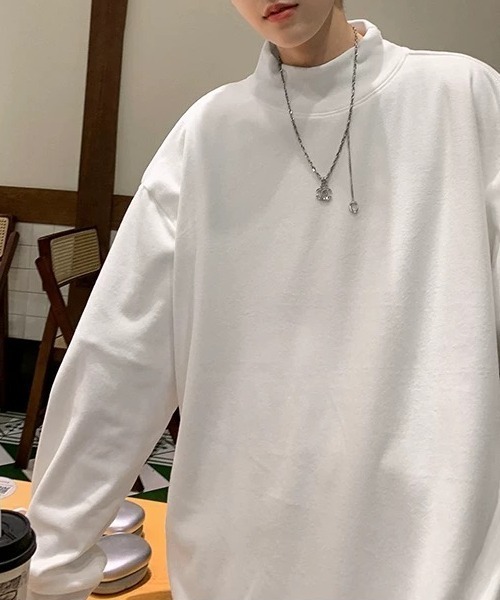 CELENA BEATS(セレナビーツ)の「オーバーサイズ モックネック ロング Tシャツ(Tシャツ/カットソー・メンズ・ホワイト/ブラック/グレー・M/L)」の7枚目の写真