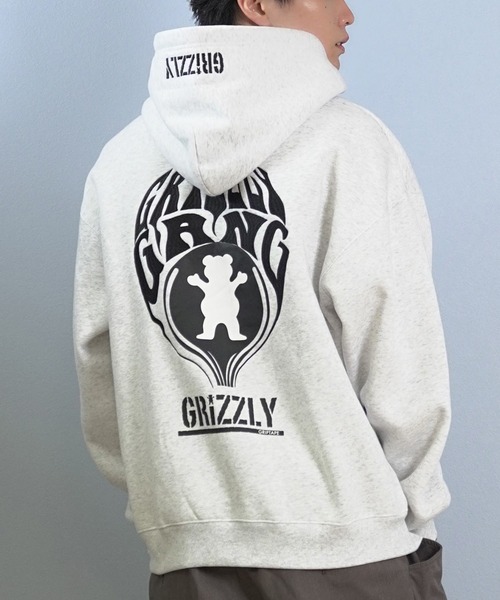 GRIZZLY(グリズリー)の「GRIZZLY/グリズリー フルジップパーカー バックプリント G25FW-4305(パーカー・メンズ・シルバーグレー/ブラック・M/L/XL)」の1枚目の写真