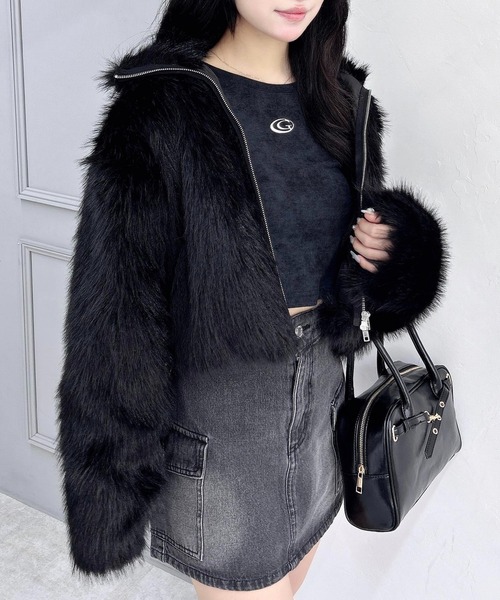 新品タグ付き‼︎フロントジップスタンドカラーコート セール】フロントジップスタンドカラーエコファーコート（ブルゾン