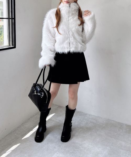 セール】フロントジップスタンドカラーエコファーコート（ブルゾン