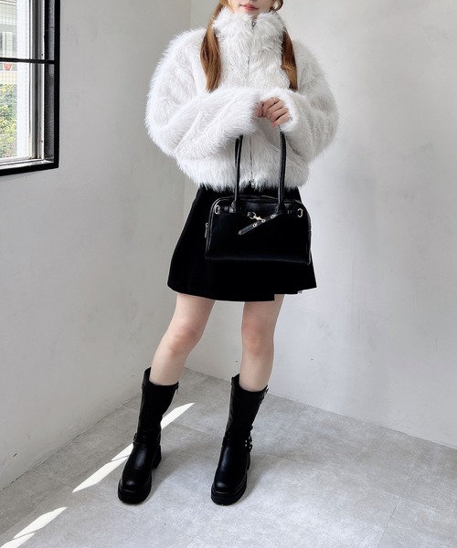 セール】フロントジップスタンドカラーエコファーコート（ブルゾン