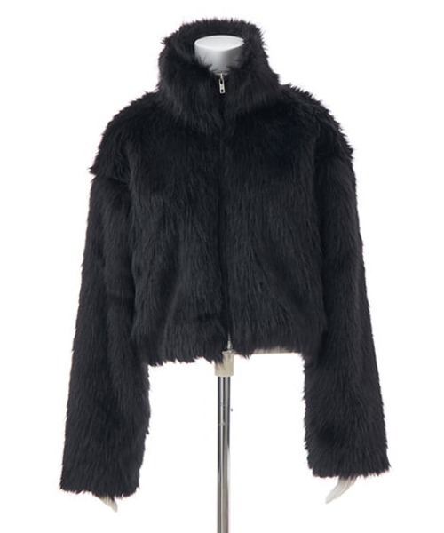 セール】フロントジップスタンドカラーエコファーコート（ブルゾン