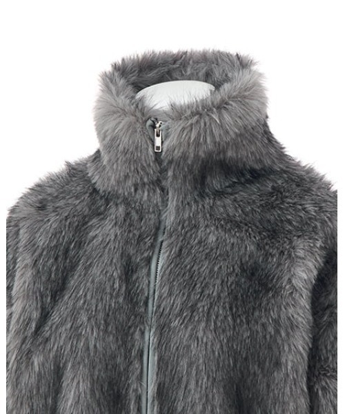 セール】フロントジップスタンドカラーエコファーコート（ブルゾン