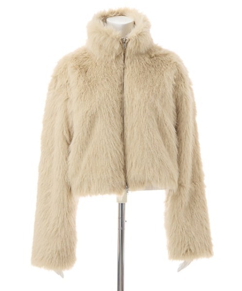 セール】フロントジップスタンドカラーエコファーコート（ブルゾン