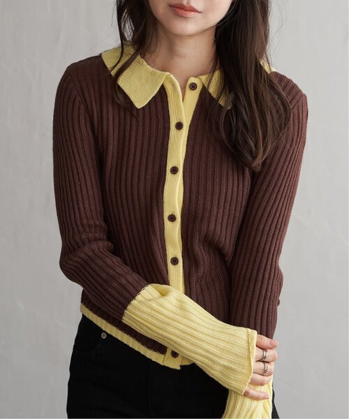 VENCEEXCHANGE(ヴァンスエクスチェンジ)の「バルキー7G配色ポロカーディガン(カーディガン/ボレロ・レディース・ブラック/ブラウン/グレー・FREE)」の3枚目の写真