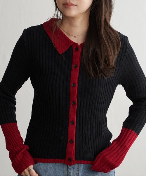 VENCEEXCHANGE(ヴァンスエクスチェンジ)の「バルキー7G配色ポロカーディガン(カーディガン/ボレロ・レディース・ブラック/ブラウン/グレー・FREE)」の2枚目の写真