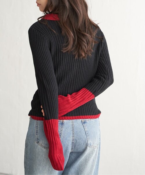 VENCEEXCHANGE(ヴァンスエクスチェンジ)の「バルキー7G配色ポロカーディガン(カーディガン/ボレロ・レディース・ブラック/ブラウン/グレー・FREE)」の4枚目の写真